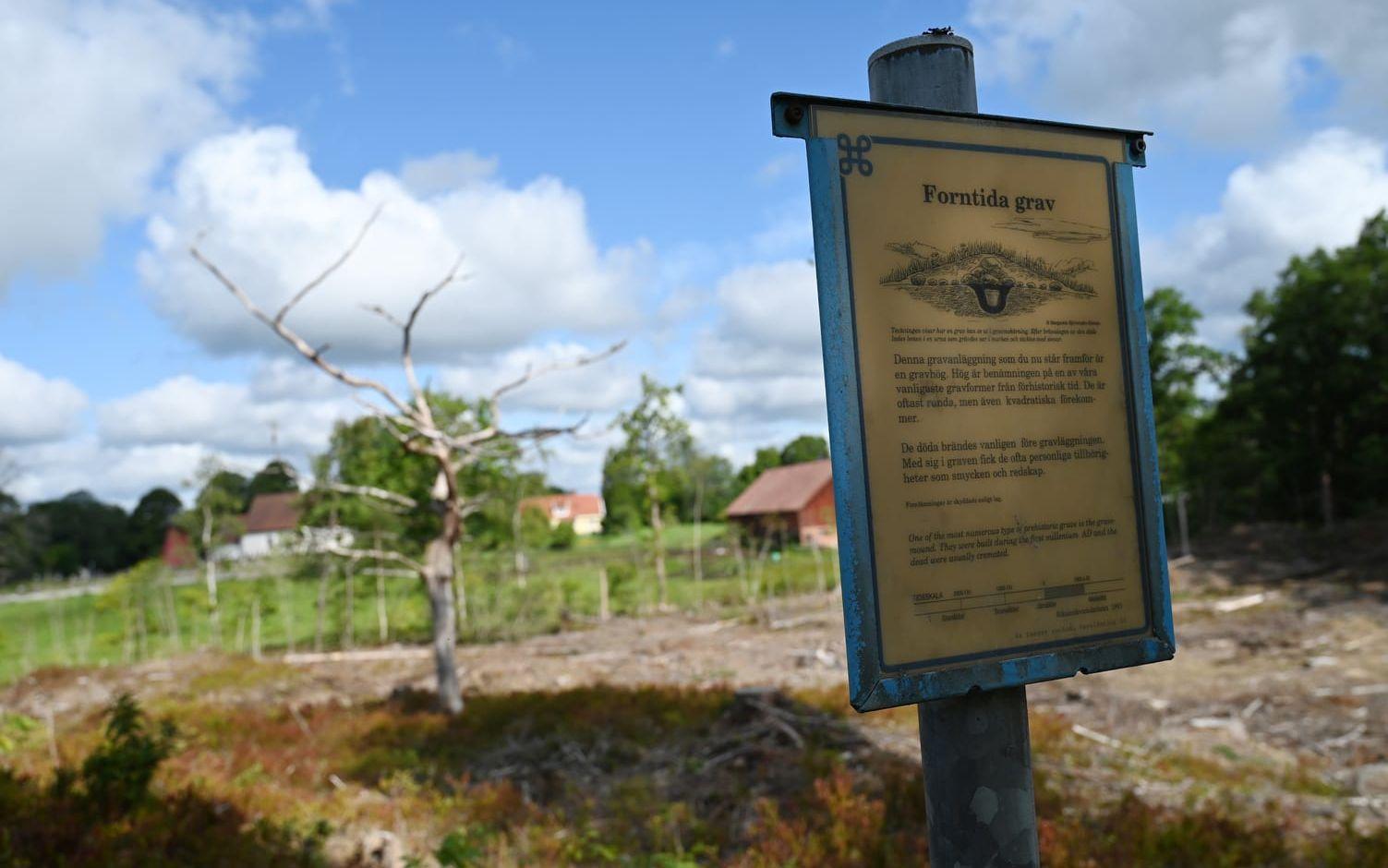 En skylt vid Korpakullen i Gråbo, bakom Stora lundby kyrka, i riktining mot Stenkullen.